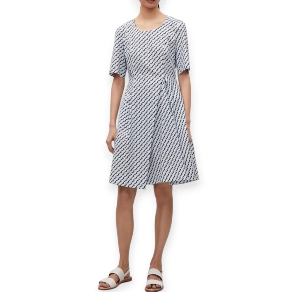 COS Pleated Flare Dress with Pockets Geometric Blue Size 6
